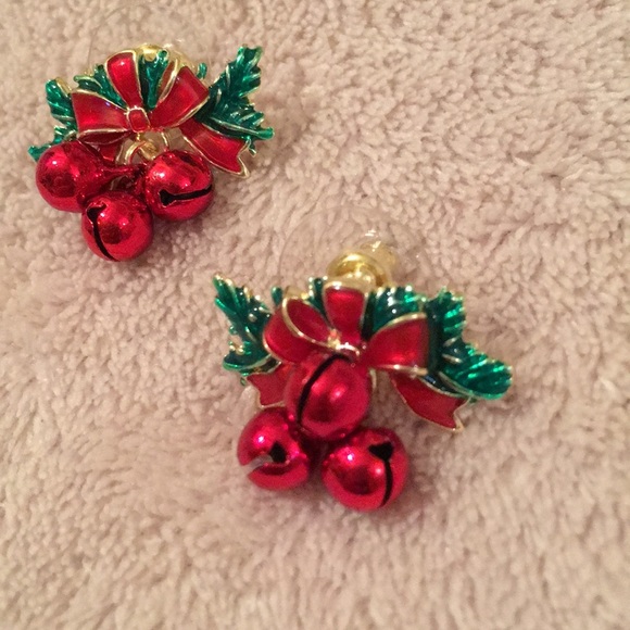 Holly Jingle Bells Holiday Pierced Earrings NWT - Picture 2 of 4